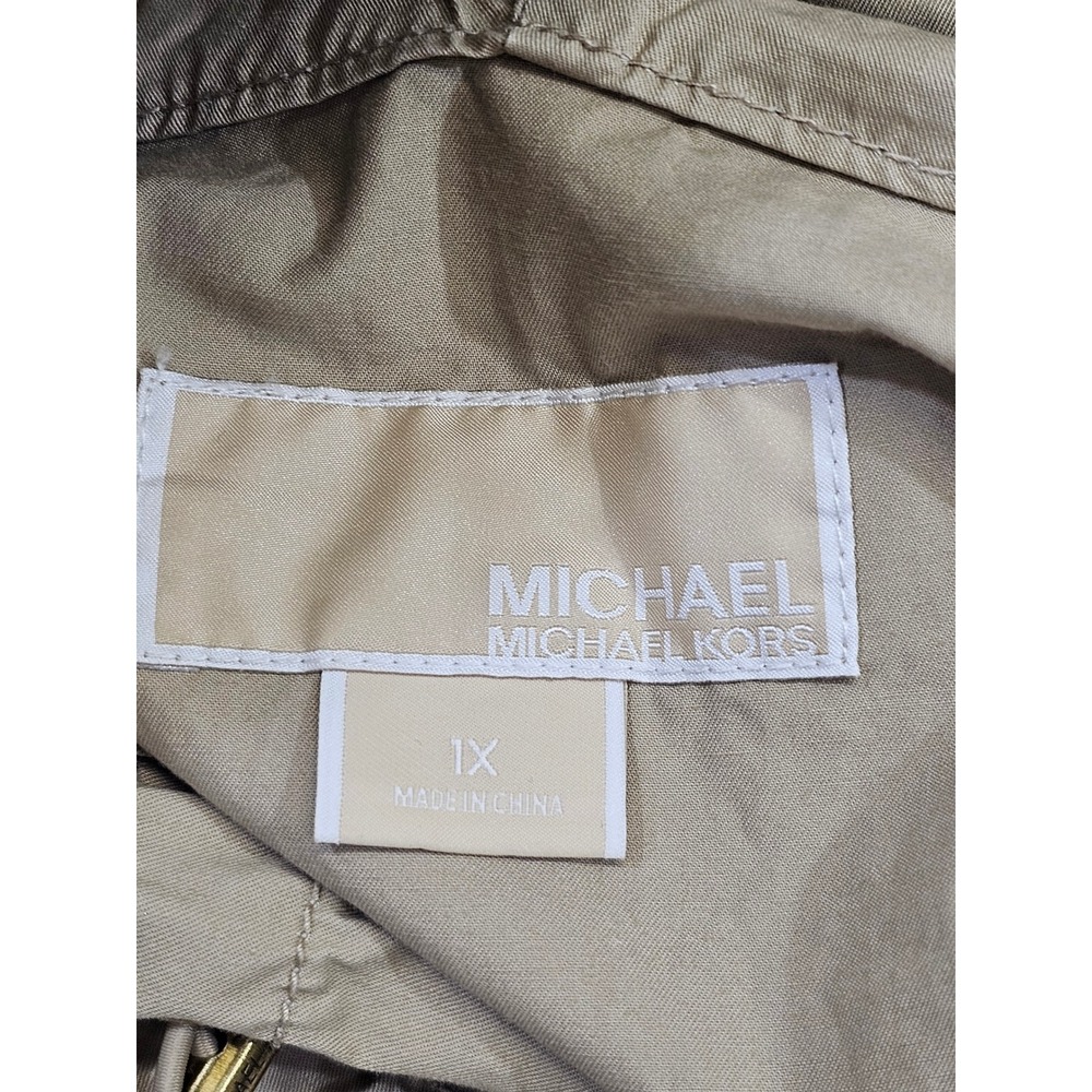 Michael Kors Anorak Jacket Wmns 1X Khaki Tan Cotton Hooded Utility Safari Pocket - Picture 6 of 8